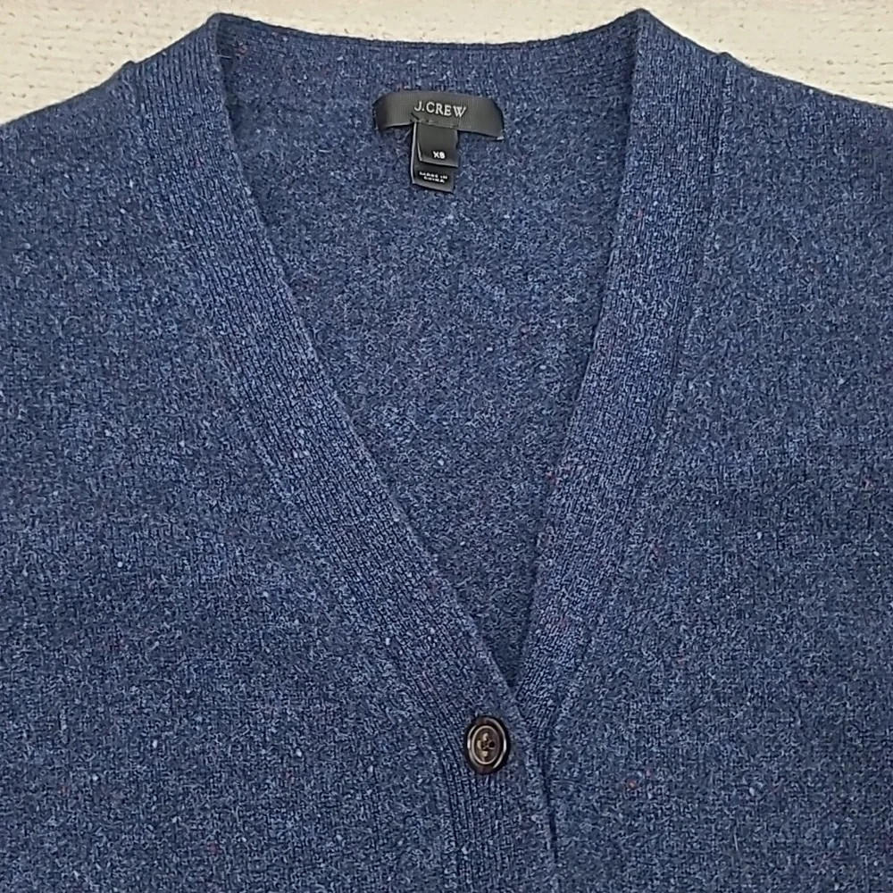J Crew Classic Merino Wool Long Sleeve V-Neck Cardigan Sweater Variegated Navy